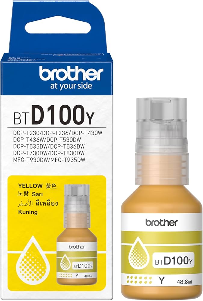 INK BOTTLE YELLOW COLOR (BROTHER)USE WITH(DCP-T236, DCP-T230, DCP-T436W, DCP-T430W, DCP-T535DW, DCP-T530DW, DCP-T730DW, DCP-T830DW, MFC-T930DW)
